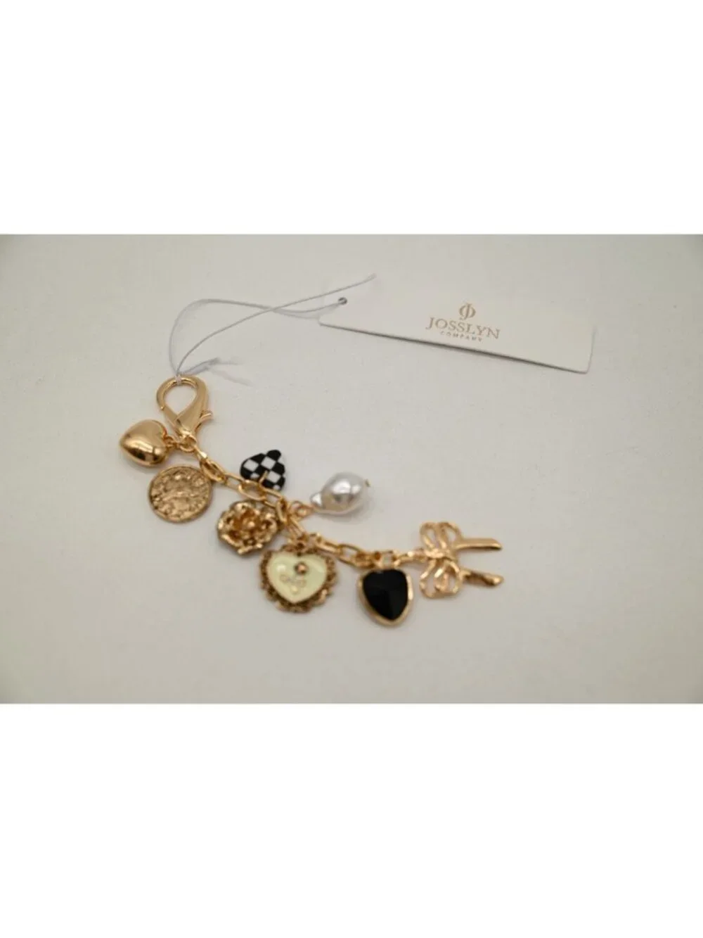 NWT Josslyn Bow Checker Heart Flower Bag Charm Key Chain Coquette Accessory